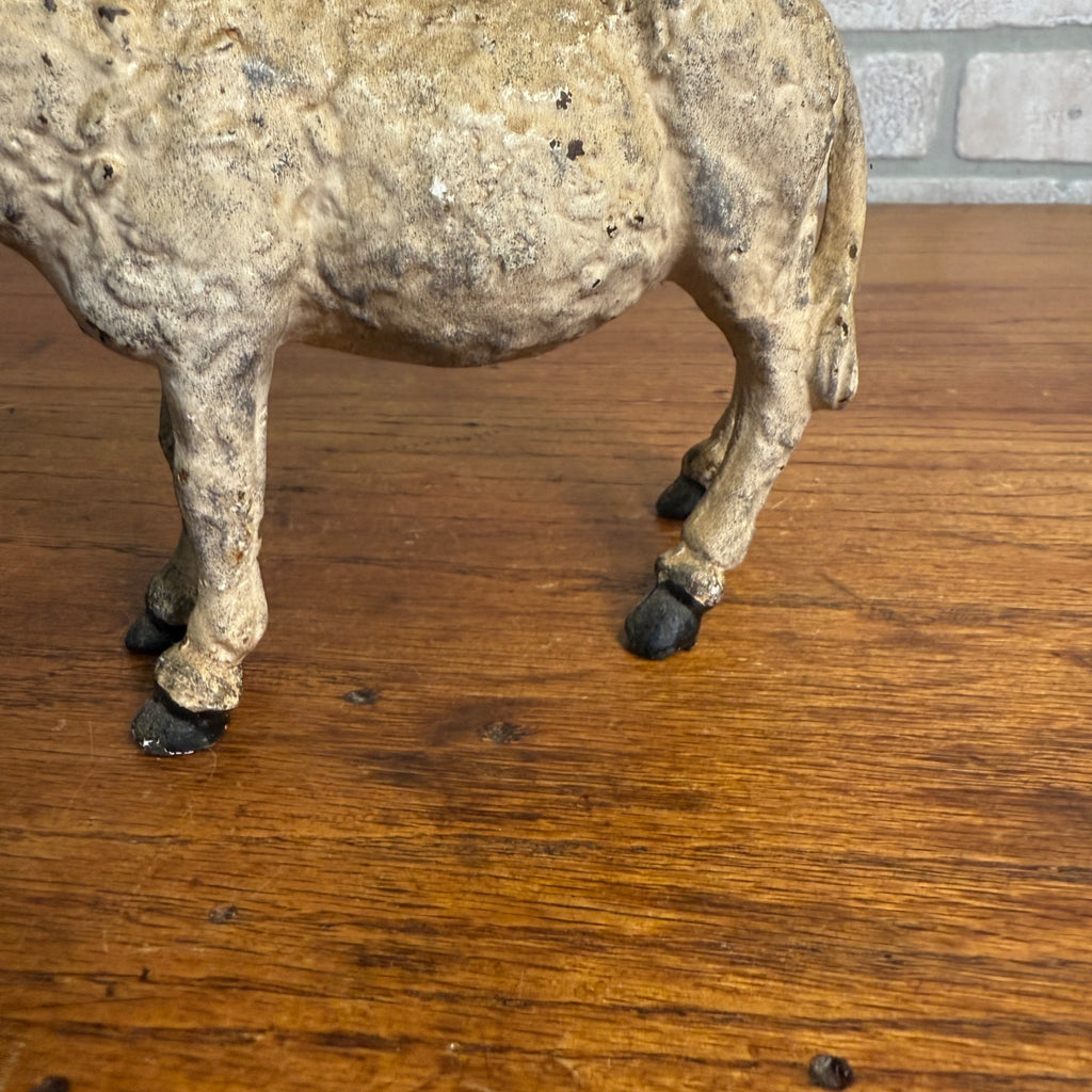 Vintage Cast Iron White Donkey Bank 2 Piece