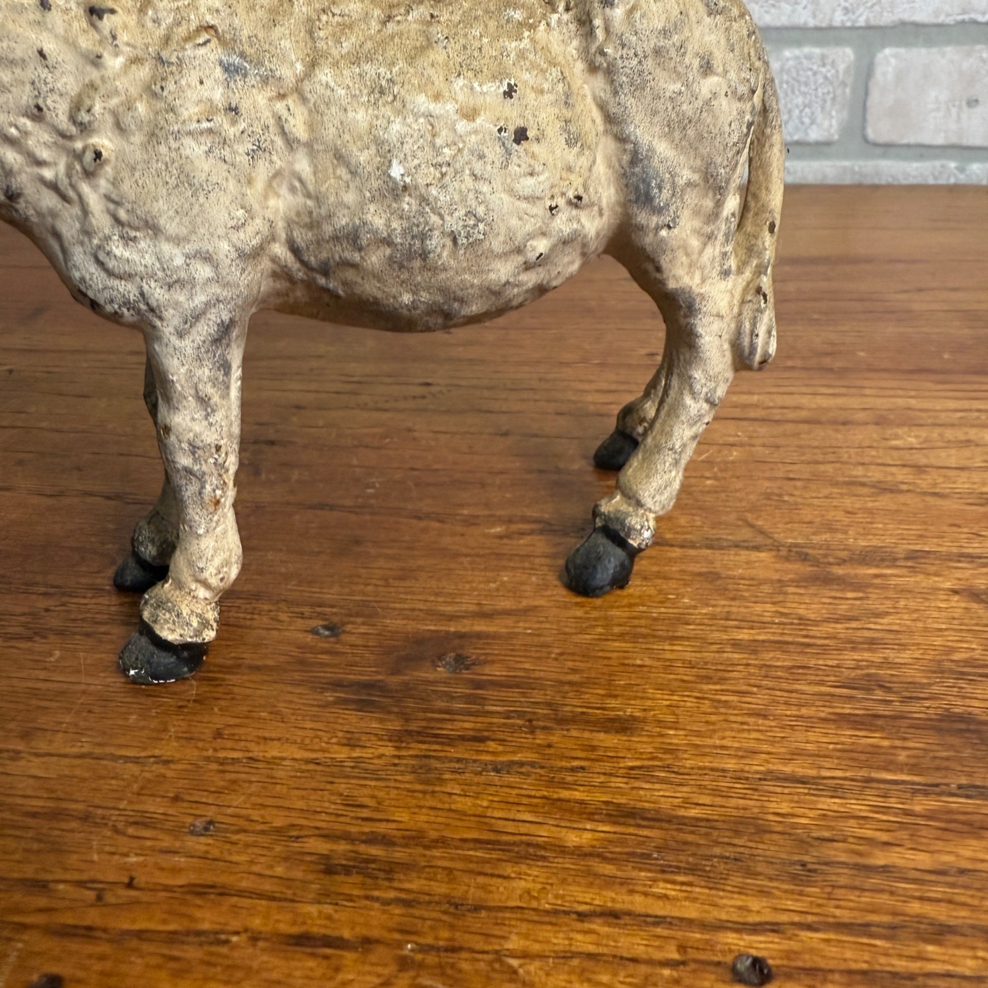 Vintage Cast Iron White Donkey Bank 2 Piece