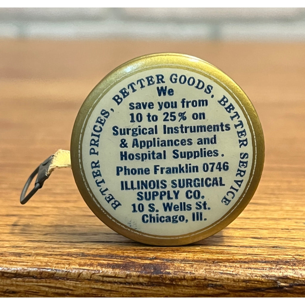 Antique 1920s Illinois Surgical Supply Co. Tape Measure Advertising Celluloid