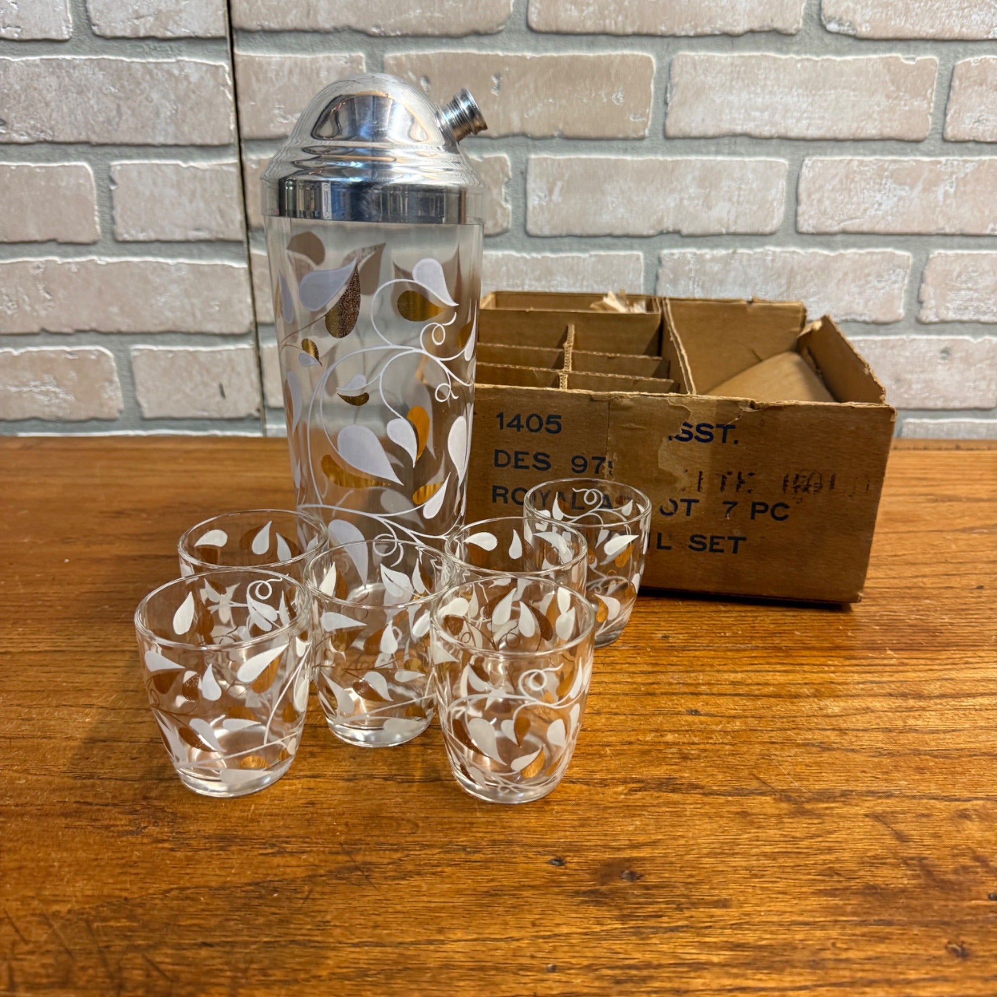 RARE Vintage Royal Ascot Mid-Century Modern Atomic Cocktail Shaker 7pc Set MCM