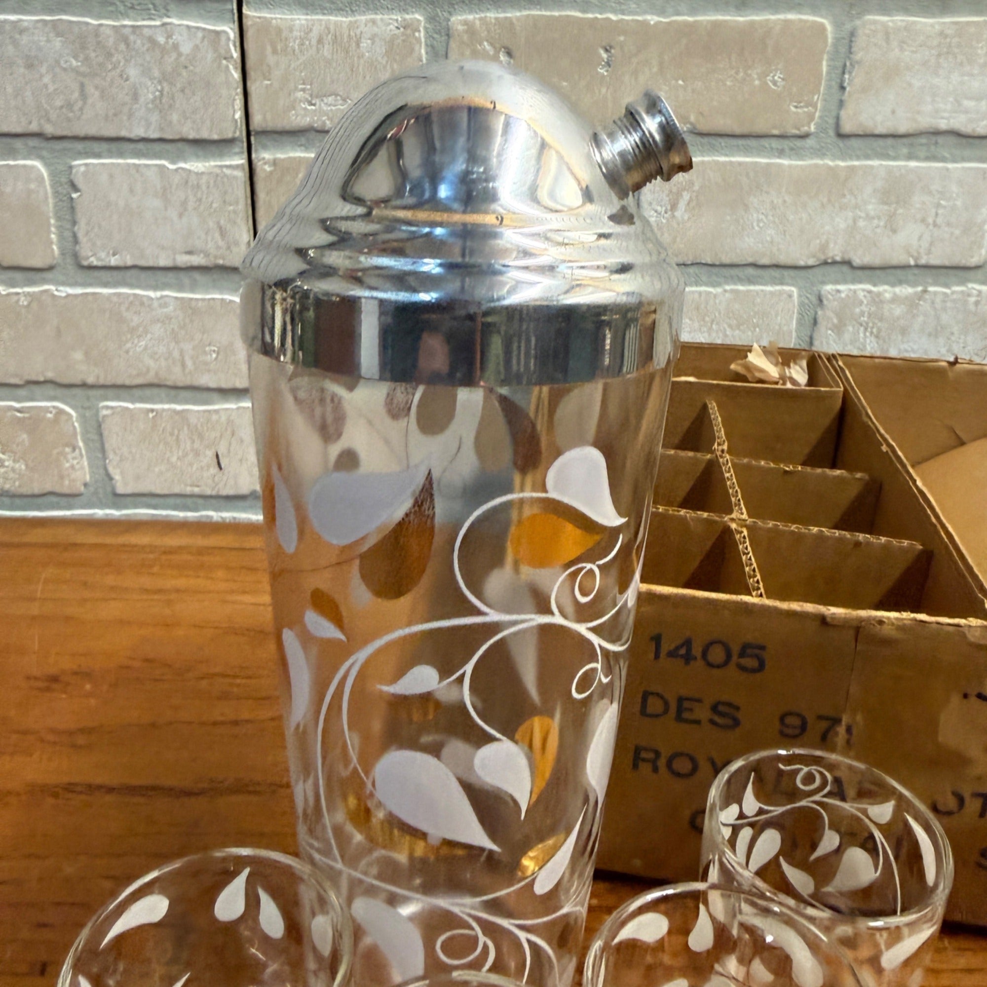 RARE Vintage Royal Ascot Mid-Century Modern Atomic Cocktail Shaker 7pc Set MCM