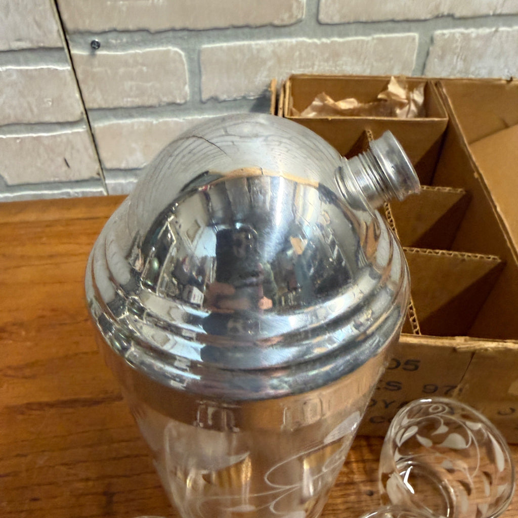 RARE Vintage Royal Ascot Mid-Century Modern Atomic Cocktail Shaker 7pc Set MCM