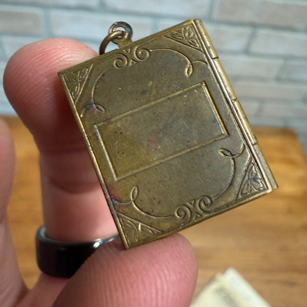 Vintage 1930s "This Is Your Life" Book Shaped Photo Locket 1.0" x 7/8" Gold Tone
