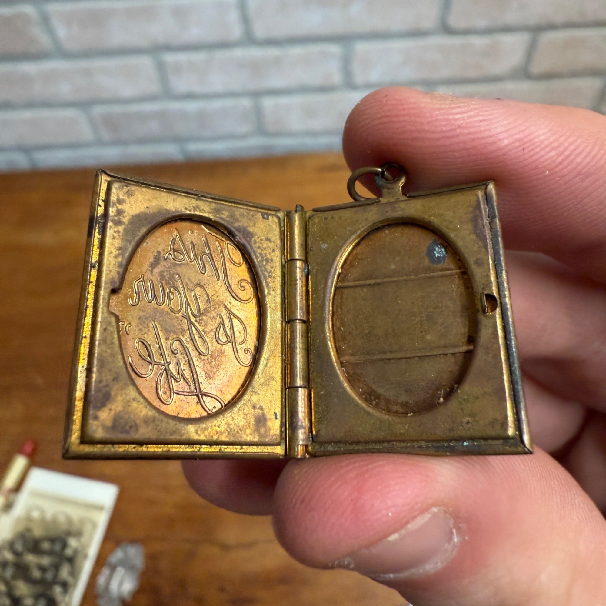 Vintage 1930s "This Is Your Life" Book Shaped Photo Locket 1.0" x 7/8" Gold Tone