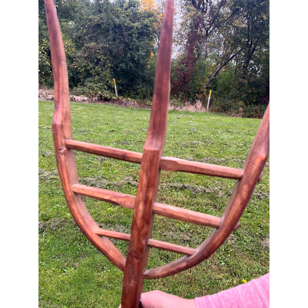Vintage Hand-Carved Three-Prong Wooden Hay Fork Pitchfork Farmhouse Tool  Primitive Country Decor
