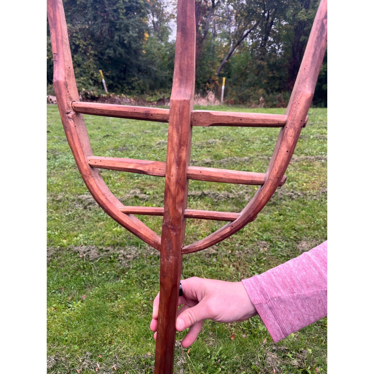 Vintage Hand-Carved Three-Prong Wooden Hay Fork Pitchfork Farmhouse Tool  Primitive Country Decor
