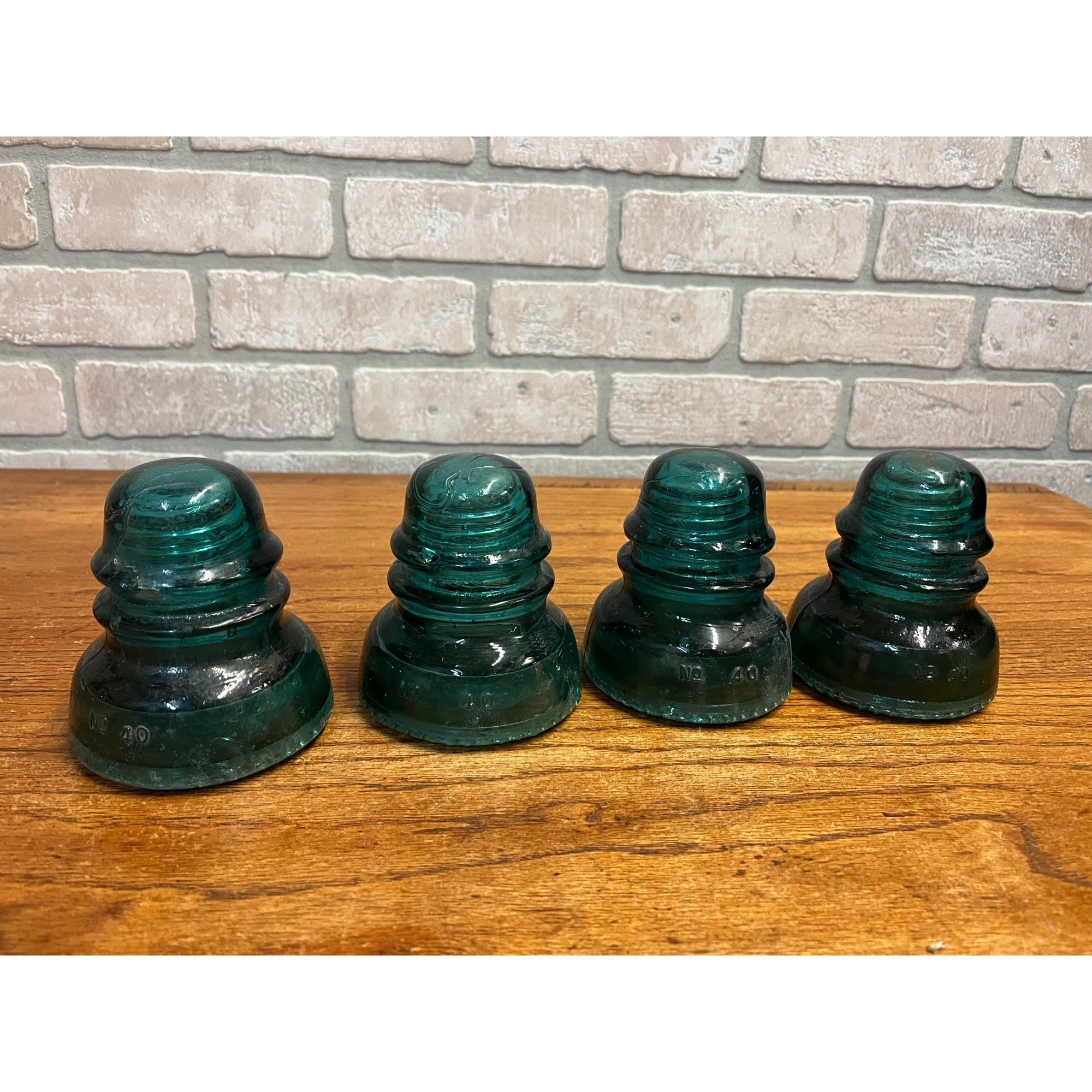 Vintage Aqua Teal Blue Hemingray No. 40 Glass Insulator Set of 4