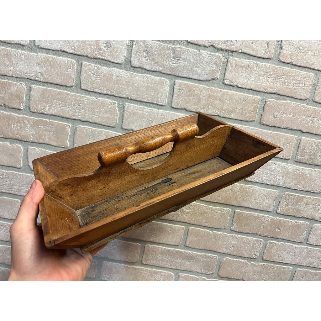 Antique Primitive Wooden Utensil Caddy Tote Carrier w/ Handle Farmhouse Country Kitchen Decor