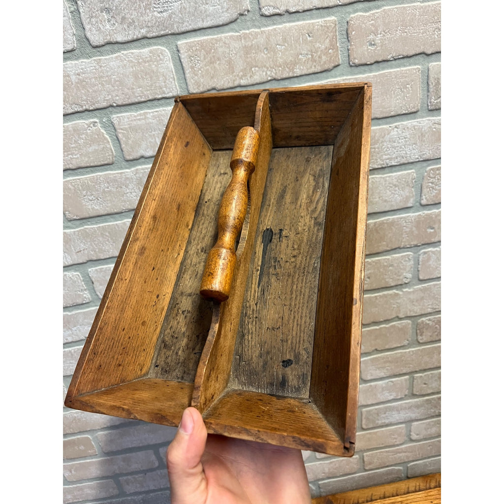 Antique Primitive Wooden Utensil Caddy Tote Carrier w/ Handle Farmhouse Country Kitchen Decor