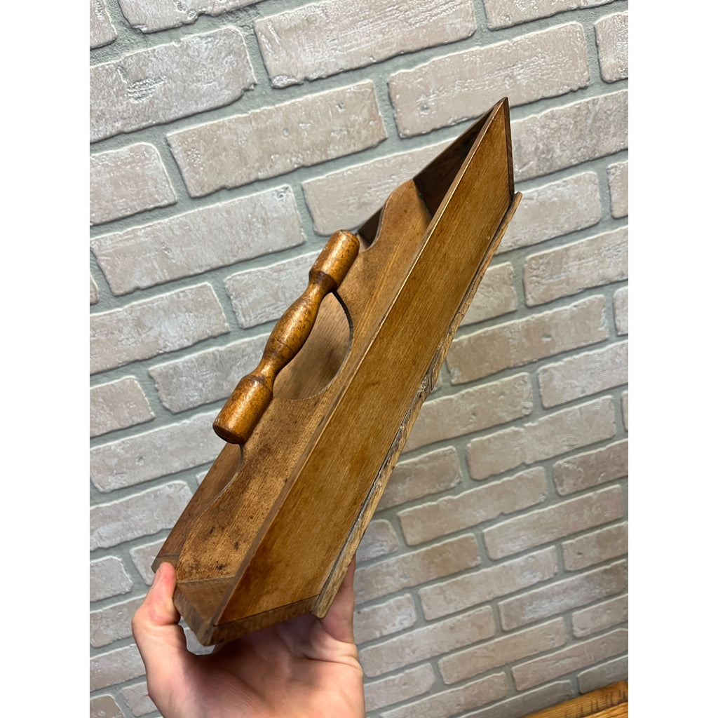 Antique Primitive Wooden Utensil Caddy Tote Carrier w/ Handle Farmhouse Country Kitchen Decor