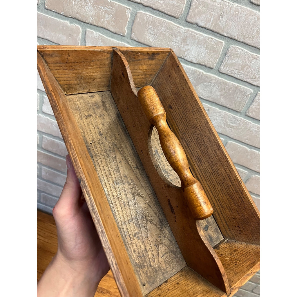 Antique Primitive Wooden Utensil Caddy Tote Carrier w/ Handle Farmhouse Country Kitchen Decor