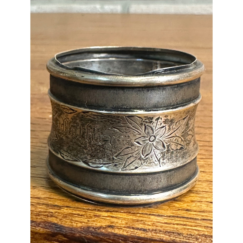 Victorian Sterling Silver Napkin Ring Etched "Mother" Floral - 14.81 g Grams