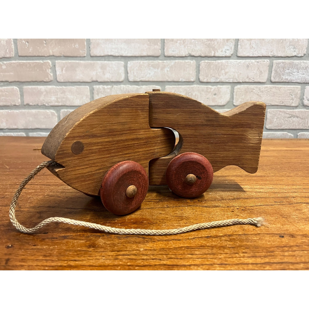 Vintage The Montgomery School House Fish Train Wooden Pull Toy Hand-Crafted