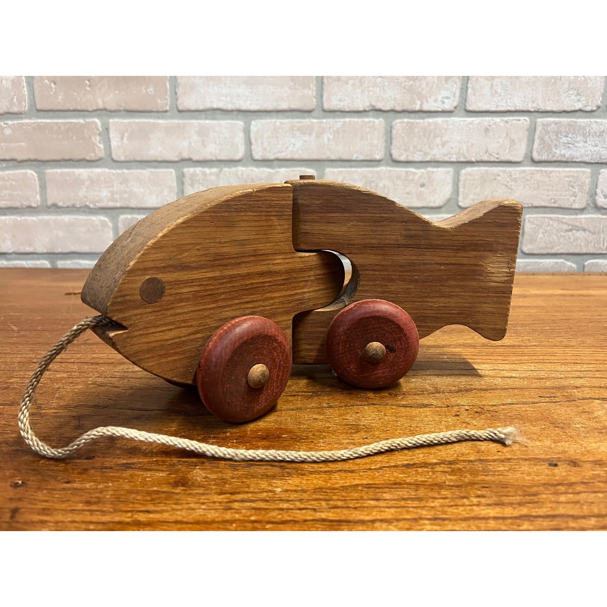 Vintage The Montgomery School House Fish Train Wooden Pull Toy Hand-Crafted