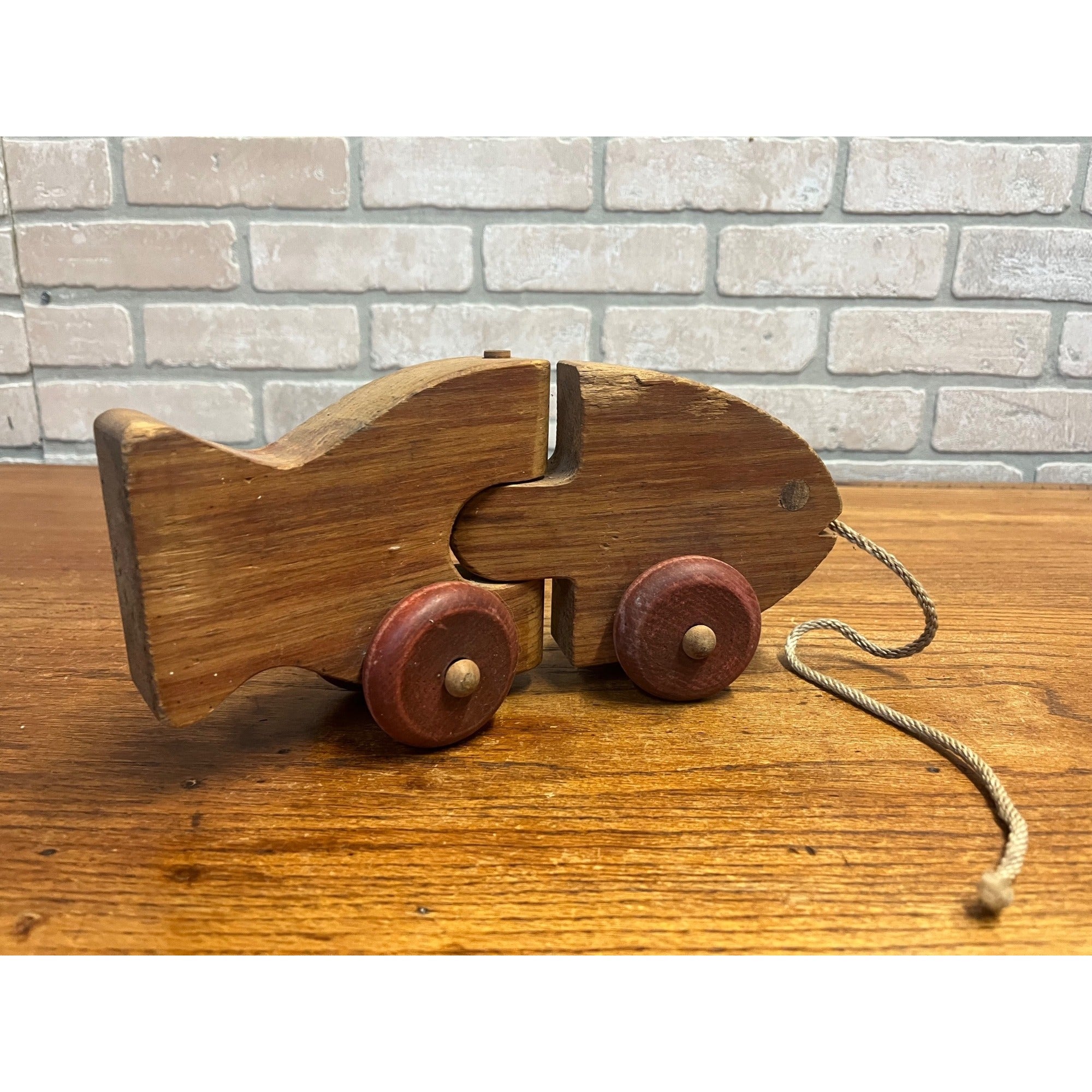 Vintage The Montgomery School House Fish Train Wooden Pull Toy Hand-Crafted