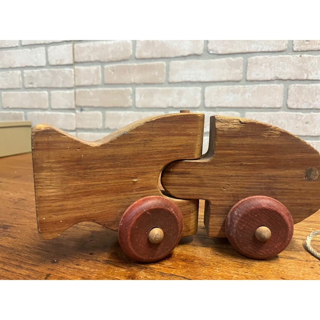 Vintage The Montgomery School House Fish Train Wooden Pull Toy Hand-Crafted