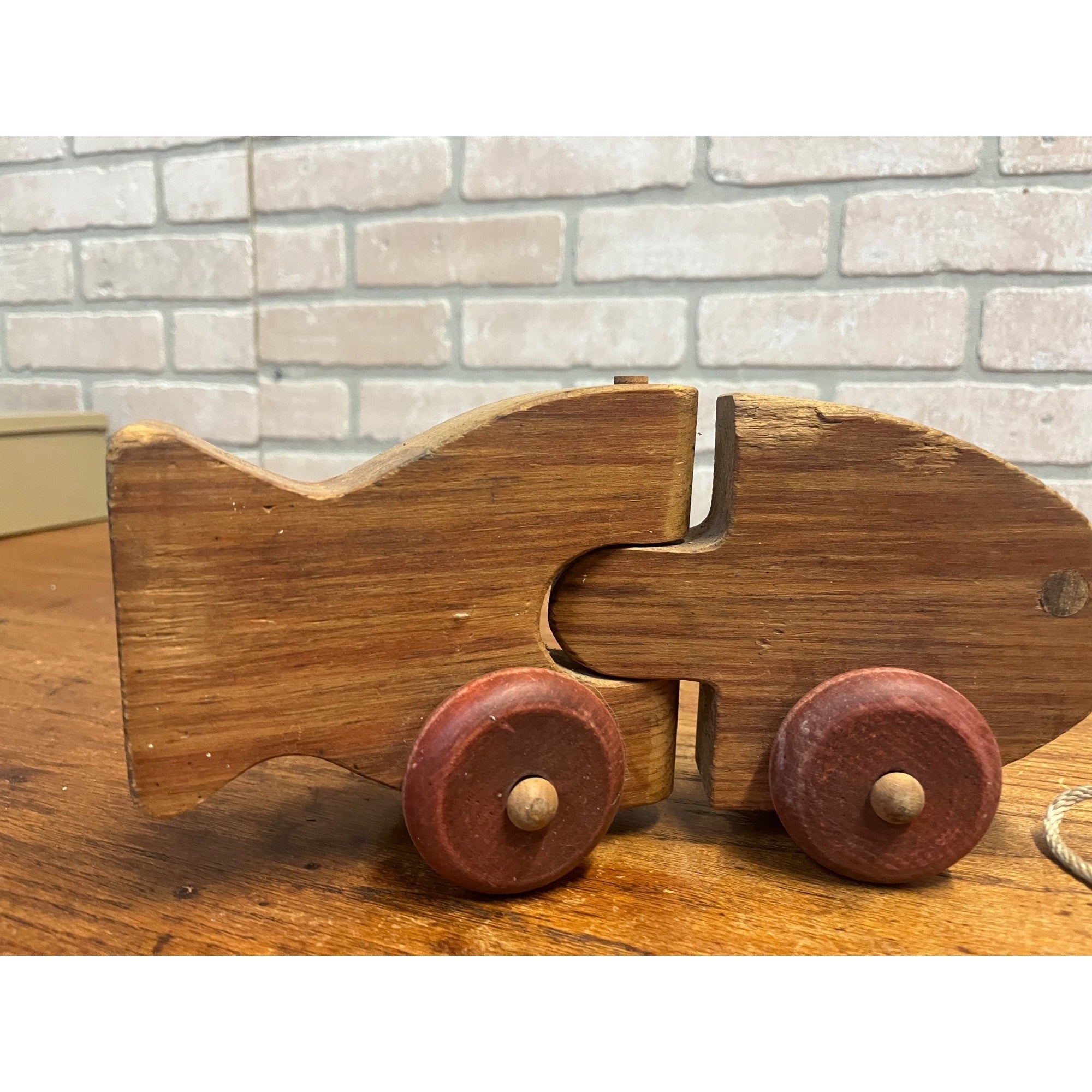 Vintage The Montgomery School House Fish Train Wooden Pull Toy Hand-Crafted