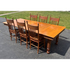 Vintage 1900s Solid Oak Farmhouse Large Extension Dining Table Jacobean English