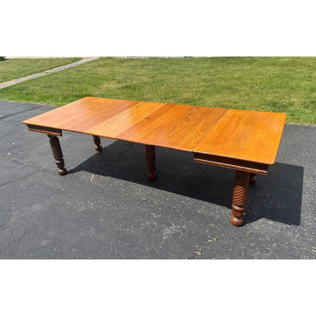 Vintage 1900s Solid Oak Farmhouse Large Extension Dining Table Jacobean English