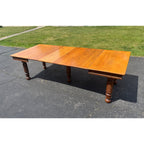 Vintage 1900s Solid Oak Farmhouse Large Extension Dining Table Jacobean English