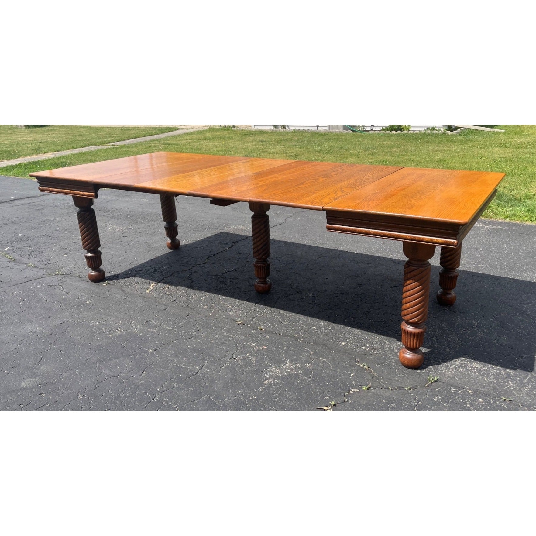 Vintage 1900s Solid Oak Farmhouse Large Extension Dining Table Jacobean English