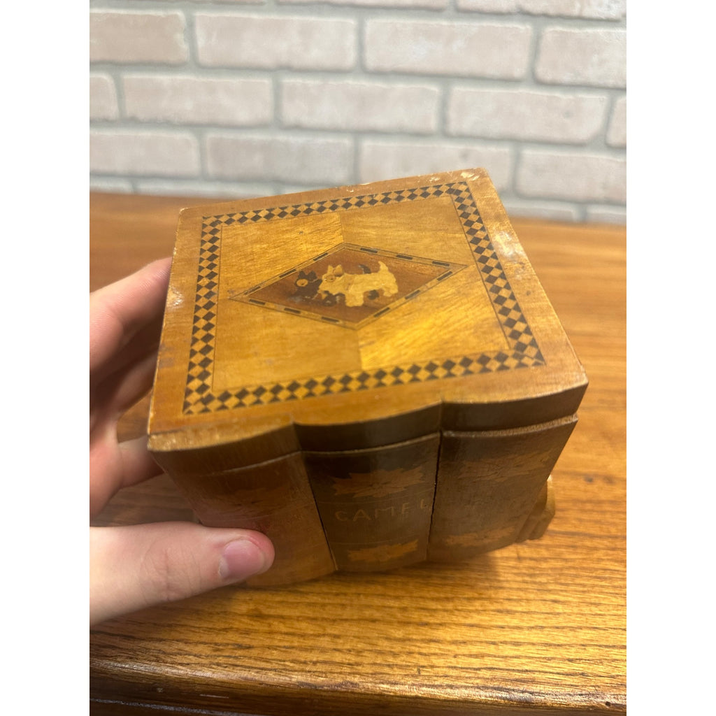 Rare Vintage Occupied Japan Scottie Dog Pop-Up Wooden Cigarette Dispenser Box