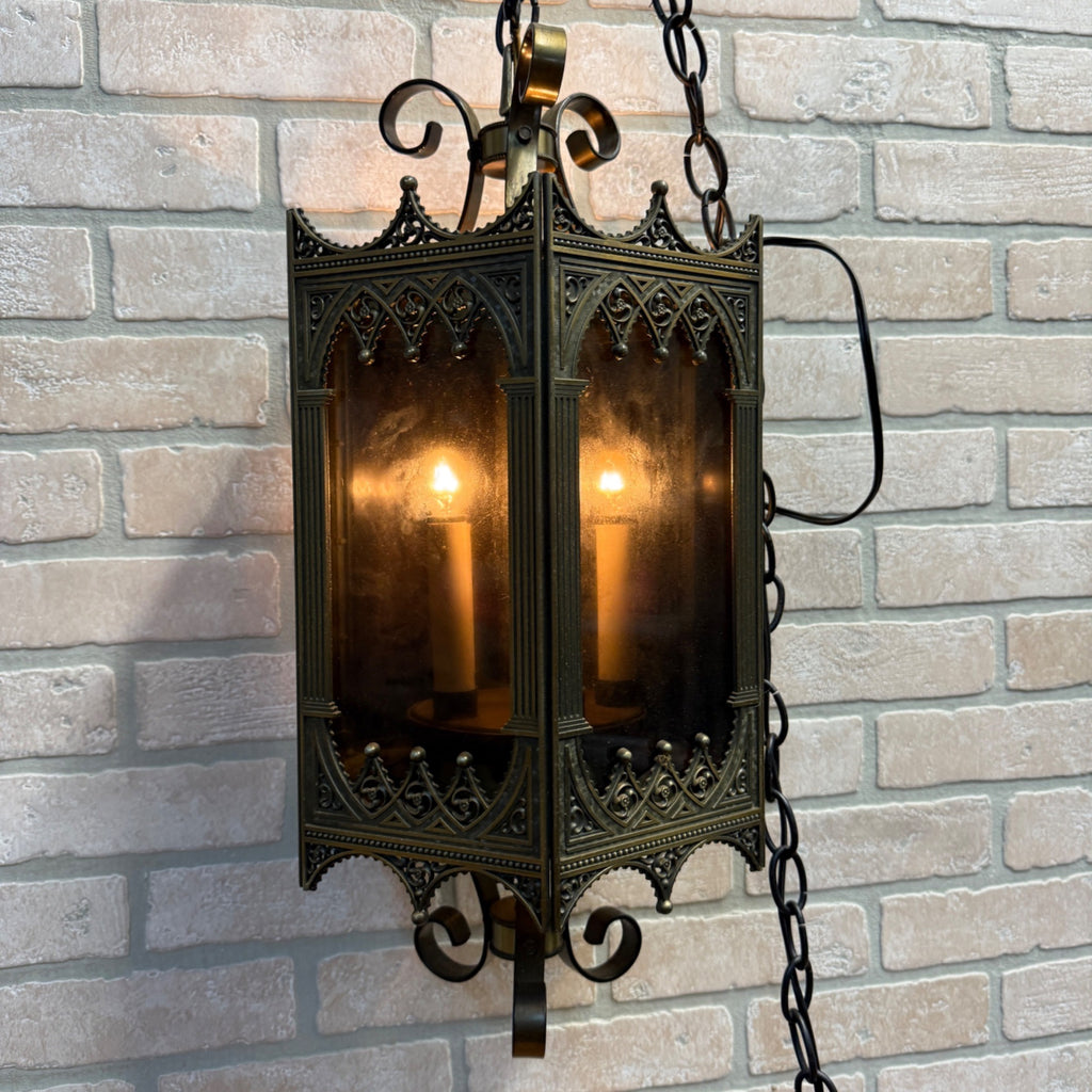 Vintage Hanging Gothic Revival Candle Pendant Lamp 1963 Lamp Fixture
