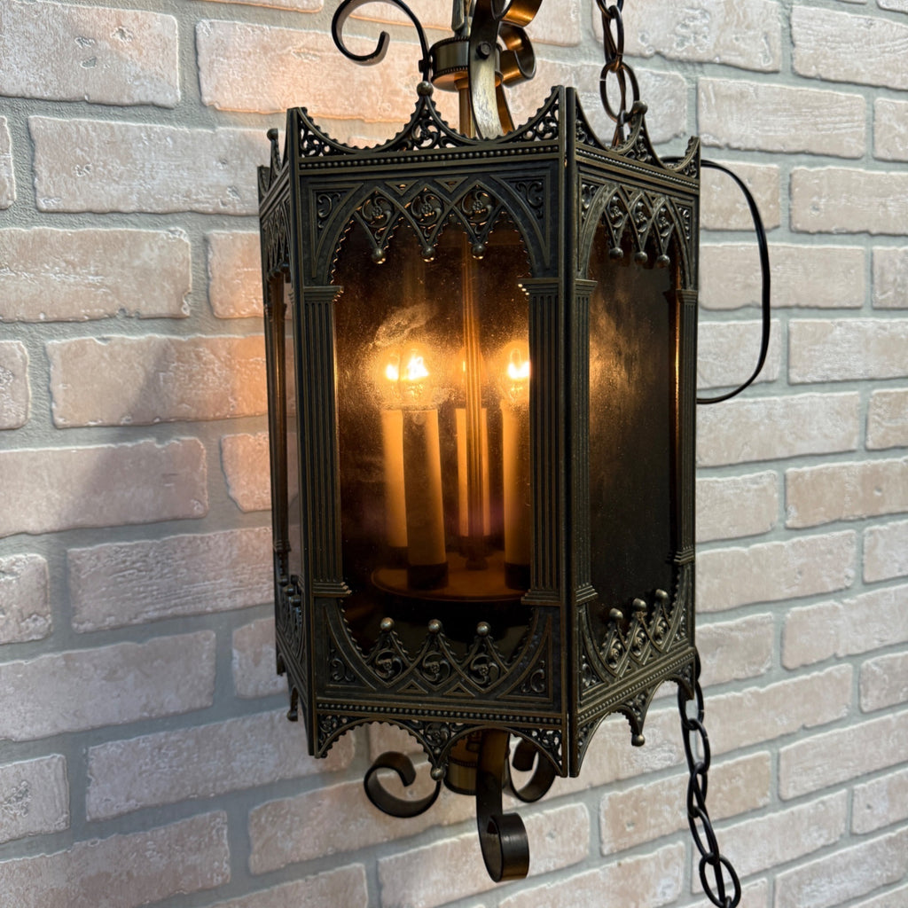 Vintage Hanging Gothic Revival Candle Pendant Lamp 1963 Lamp Fixture