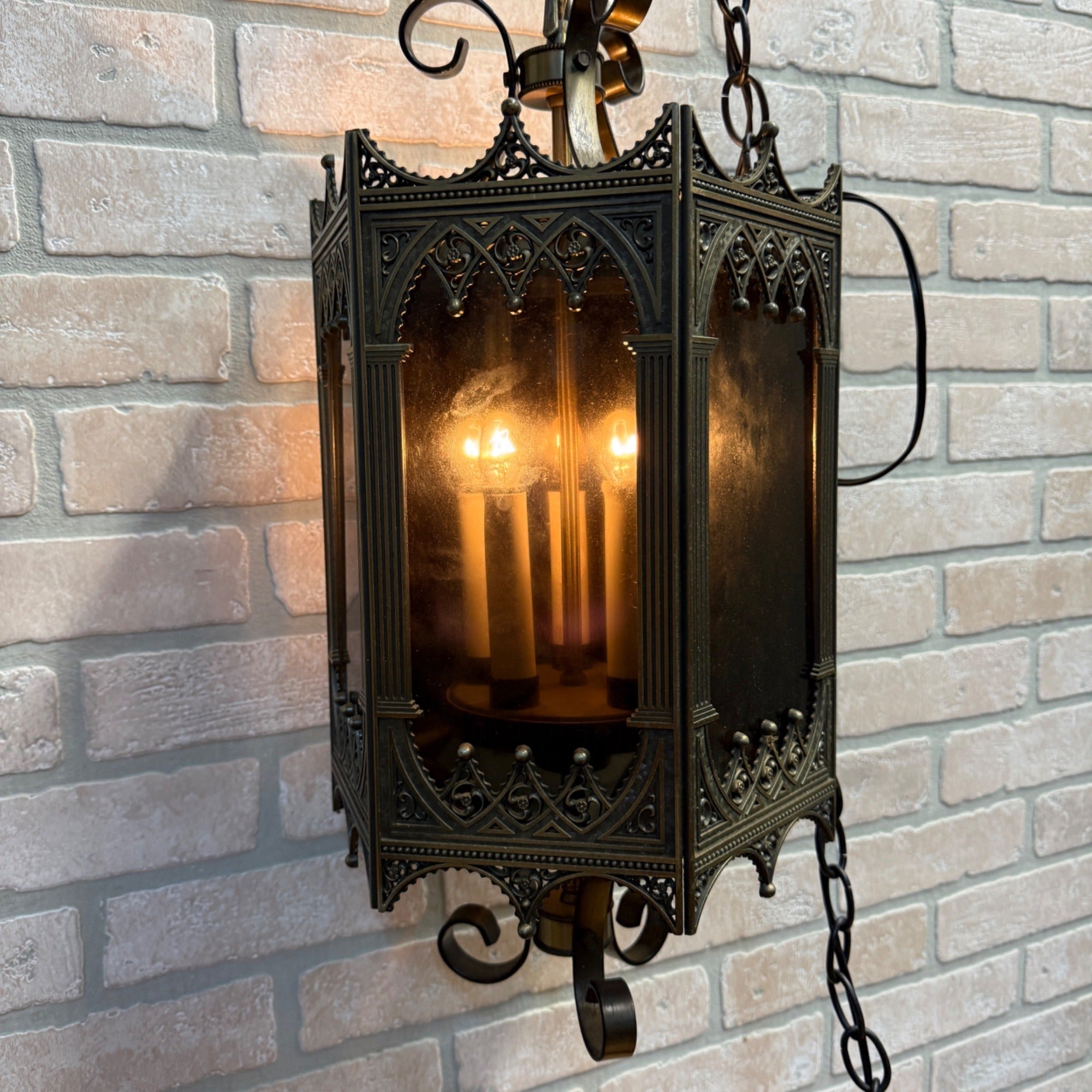 Vintage Hanging Gothic Revival Candle Pendant Lamp 1963 Lamp Fixture