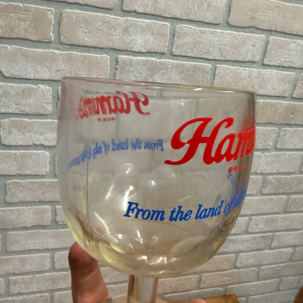 Vintage Hamm’s Beer Goblet Thumbprint Heavy Stemmed Schooner Drink Glass