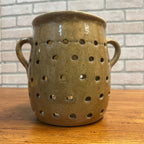RARE Antique Primitive 19th Century Cheese Stainer Stoneware Salt Glaze Double Handle