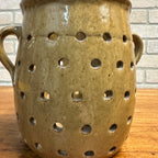 RARE Antique Primitive 19th Century Cheese Stainer Stoneware Salt Glaze Double Handle