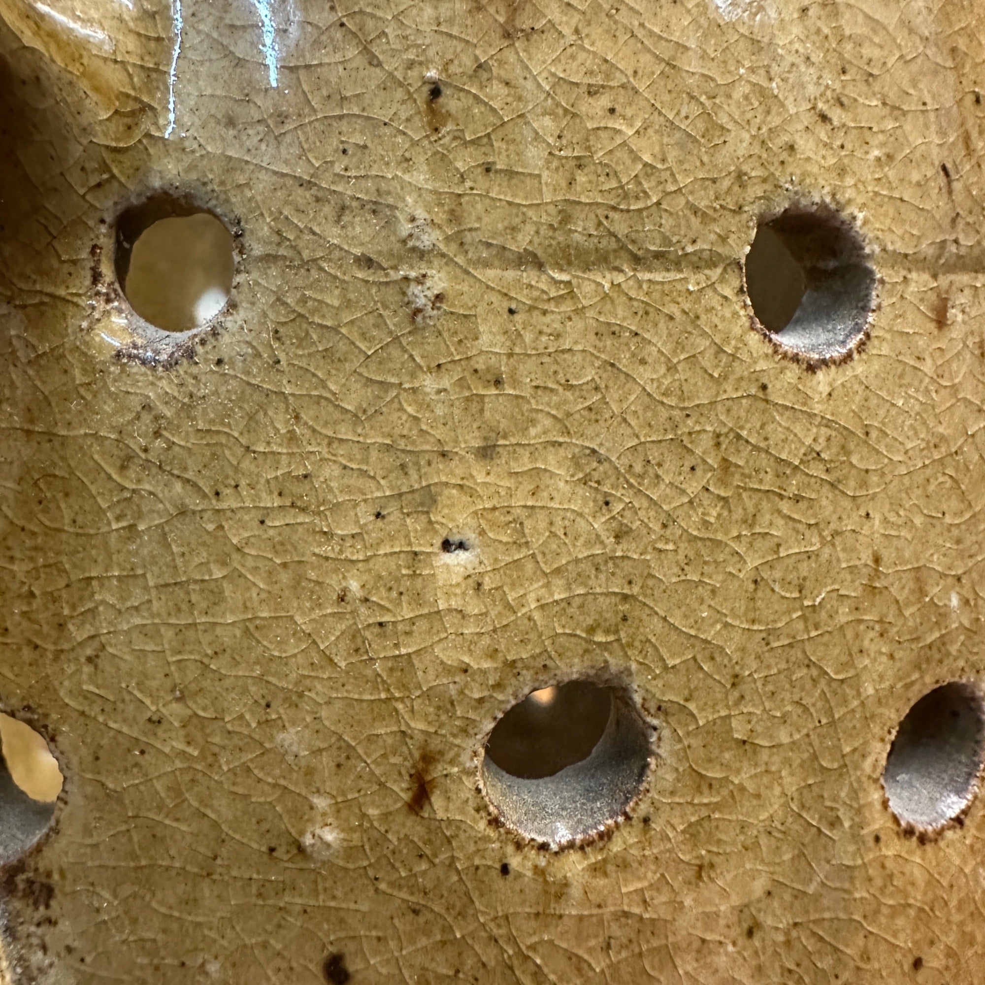 RARE Antique Primitive 19th Century Cheese Stainer Stoneware Salt Glaze Double Handle