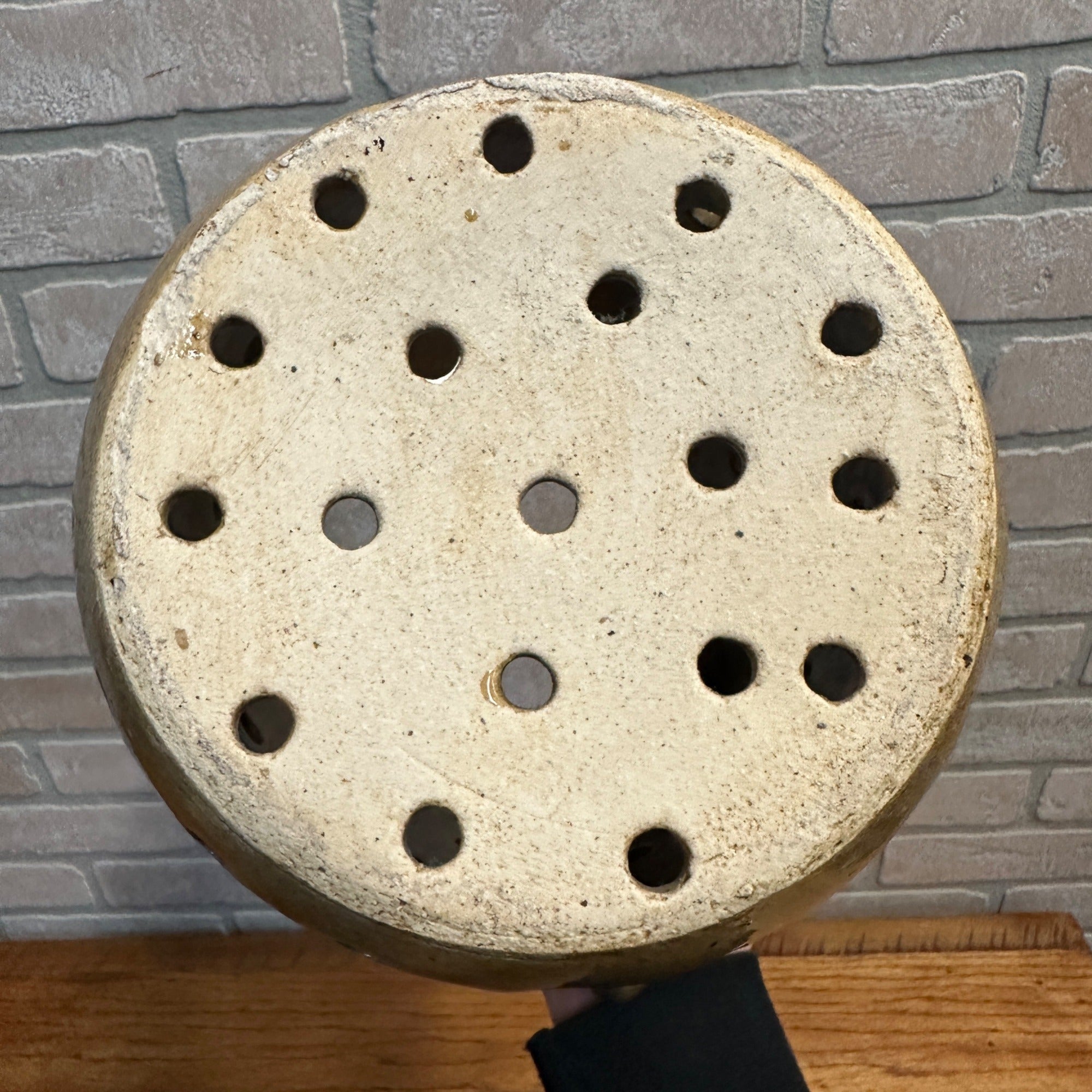 RARE Antique Primitive 19th Century Cheese Stainer Stoneware Salt Glaze Double Handle