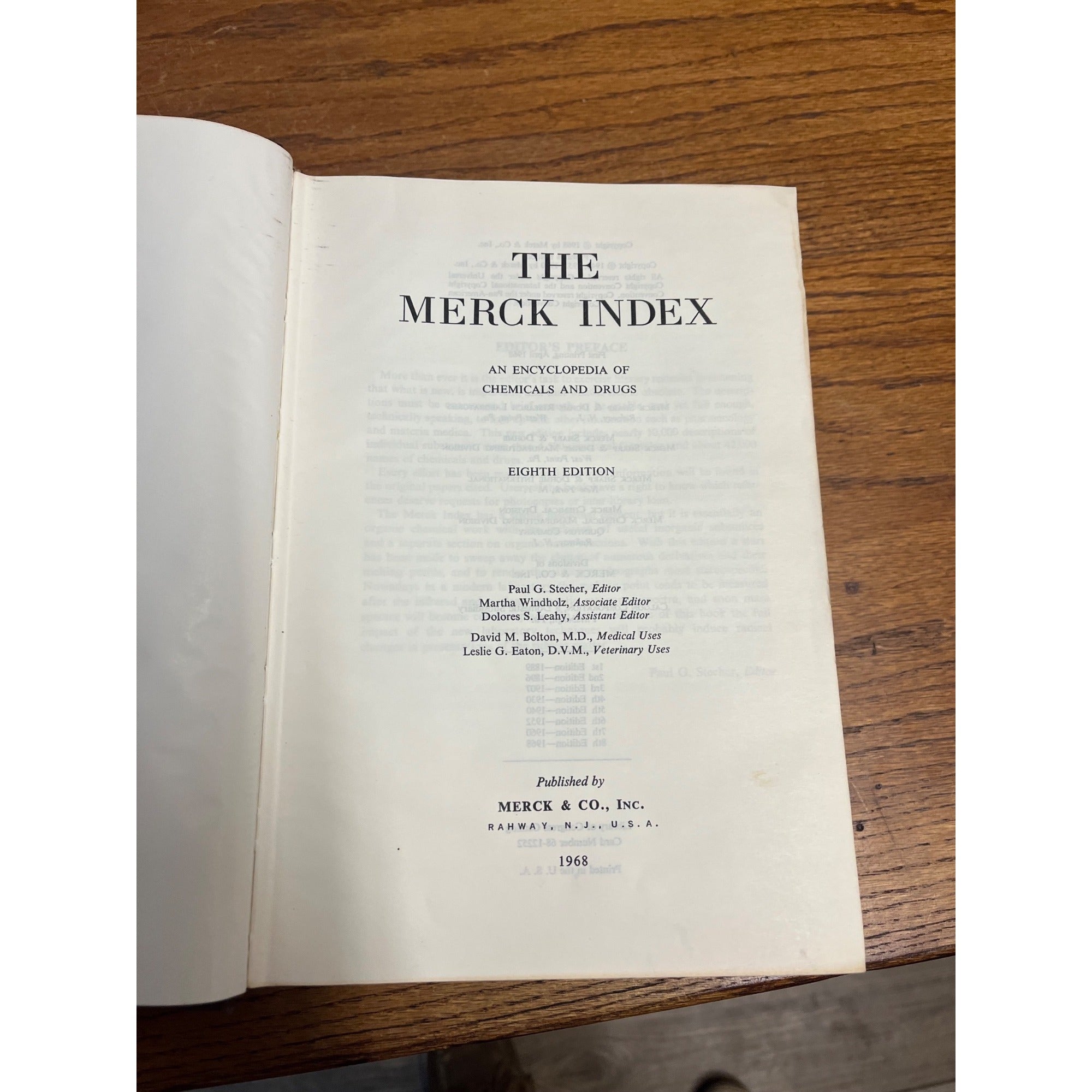 1968 The Merck Index Chemicals Drugs Pharmacy Hardcover Book 8th Edition