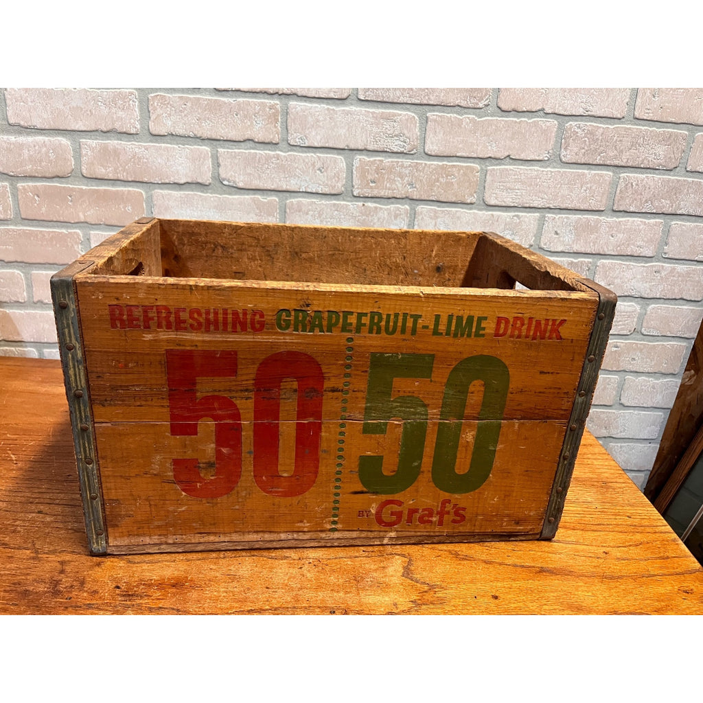 Vintage John Graf Soda Pop Wooden Crate Bottle Case Milwaukee Wis 50/50 Wood