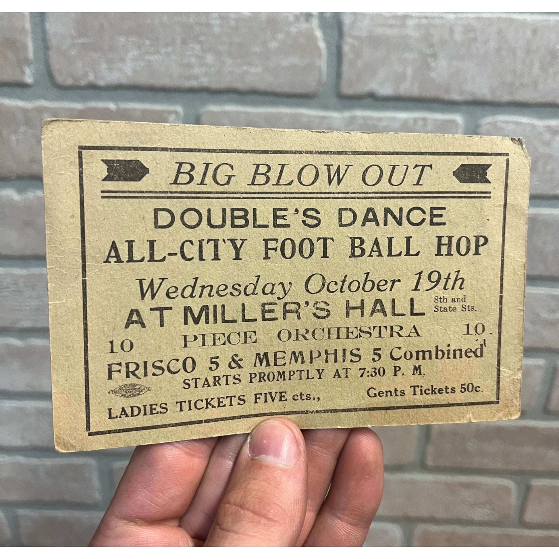 Vintage Dance Invitation Card Milwaukee Wis Miller's Hall Foot Ball Hop