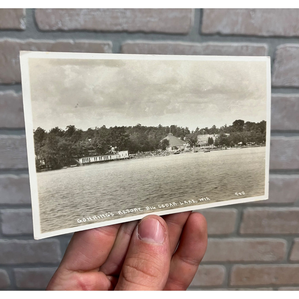 RPPC Postcard -- West Bend Wisconsin - Gonring's Resort Big Cedar Lake Wis