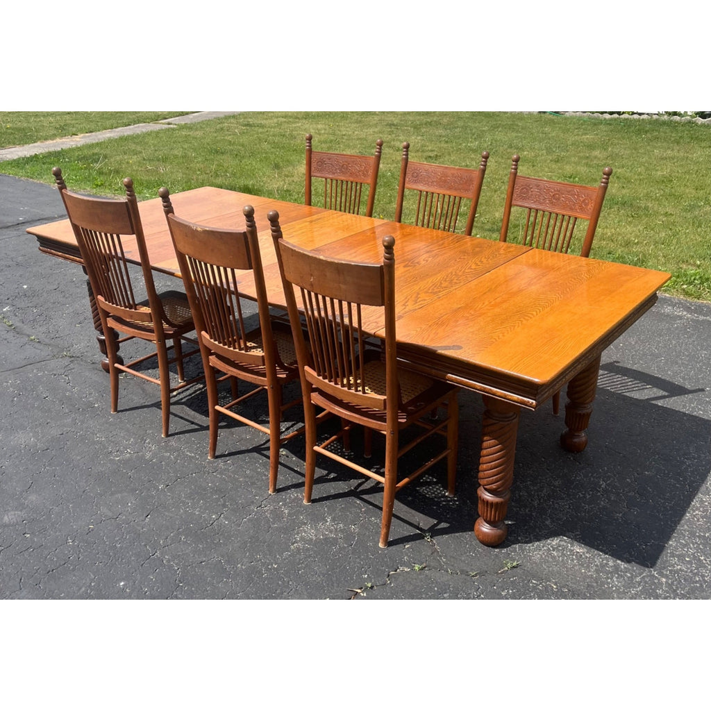 Vintage 1900s Solid Oak Farmhouse Large Extension Dining Table Jacobean English