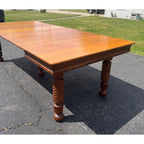 Vintage 1900s Solid Oak Farmhouse Large Extension Dining Table Jacobean English