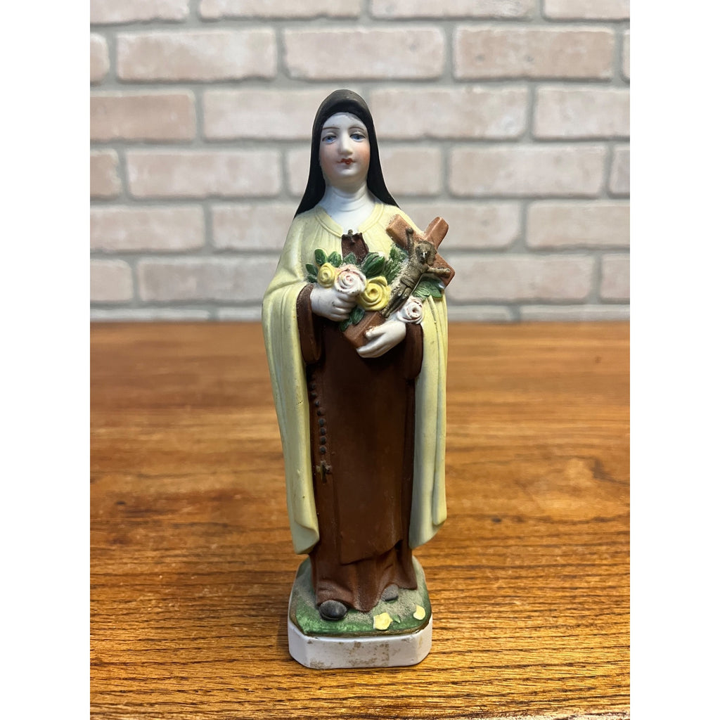 Vintage German Porcelain St. Therese Statue Figureine 7" Catholic Saint Theresa