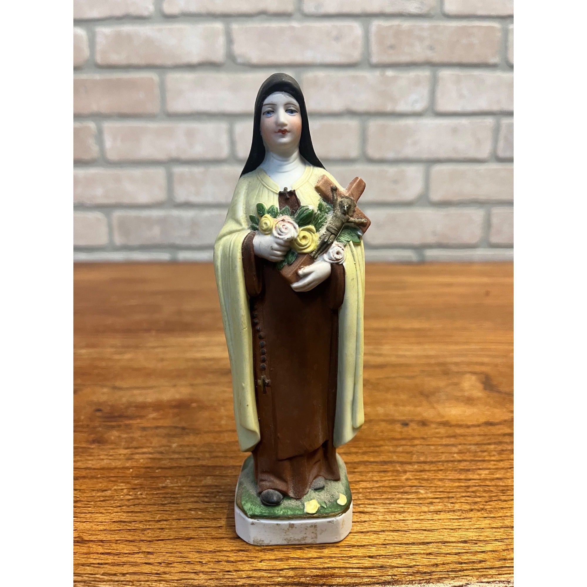 Vintage German Porcelain St. Therese Statue Figureine 7" Catholic Saint Theresa