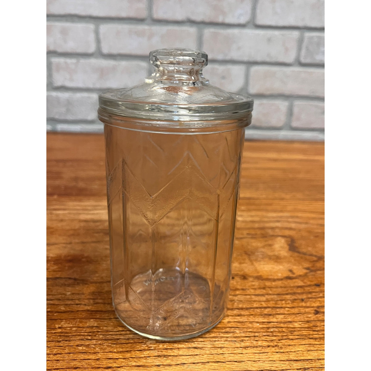 Vintage R.G. Dun Glass Cigar Humidor Jar Michigan Factory No. 670 Art Deco Geometric Arrow Design