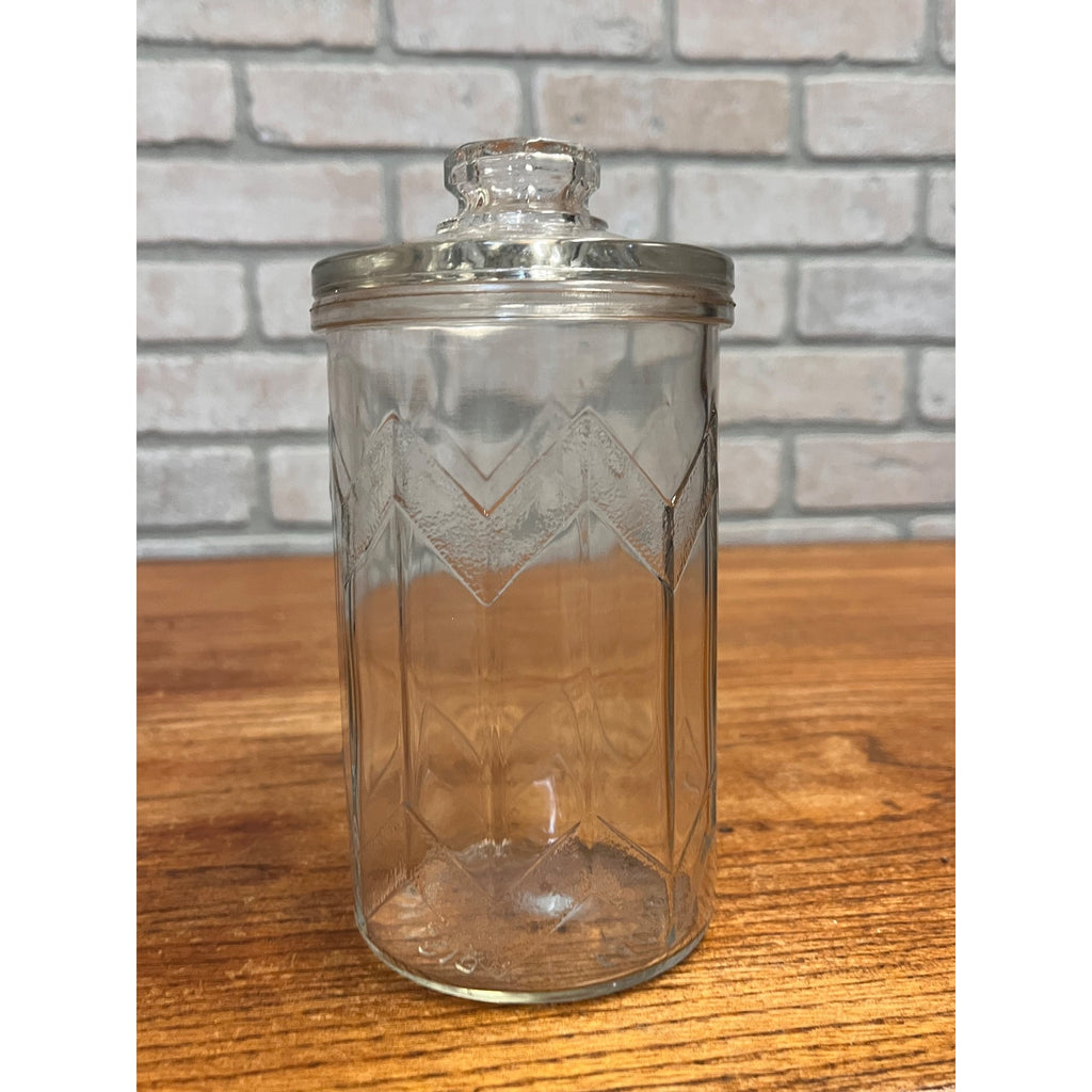Vintage R.G. Dun Glass Cigar Humidor Jar Michigan Factory No. 670 Art Deco Geometric Arrow Design