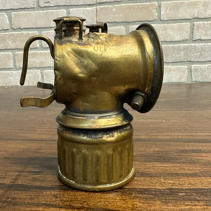 ANTIQUE JUSTRITE BRASS CARBIDE MINER'S LAMP LIGHT LANTERN HELMET MOUNT