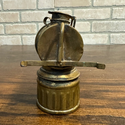 ANTIQUE JUSTRITE BRASS CARBIDE MINER'S LAMP LIGHT LANTERN HELMET MOUNT