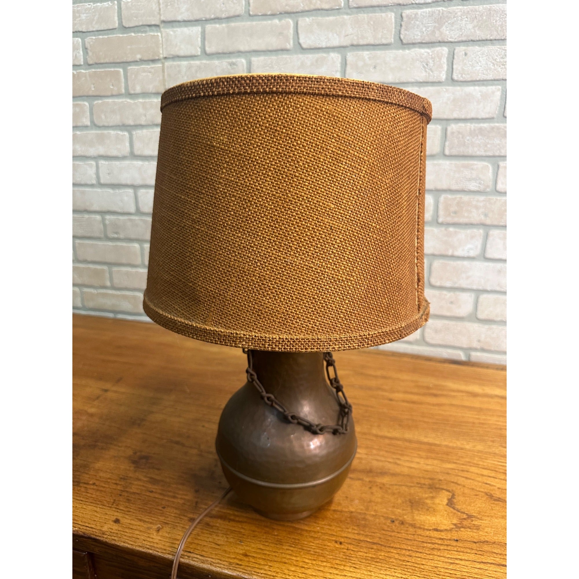 Vintage Arts & Crafts Hammered Copper & Iron Chain Table Lamp Mission