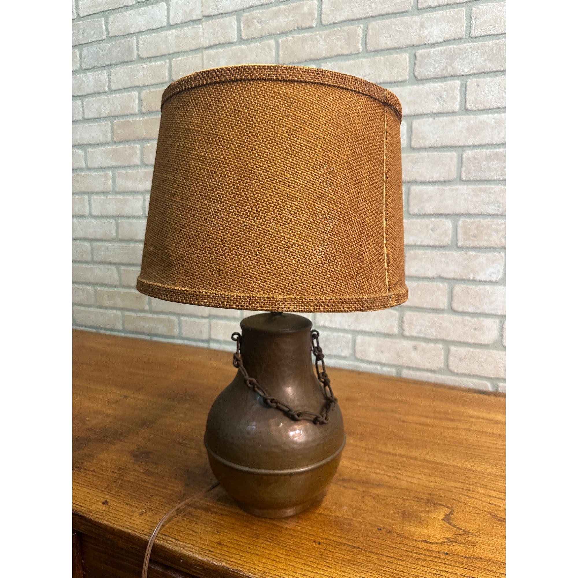 Vintage Arts & Crafts Hammered Copper & Iron Chain Table Lamp Mission