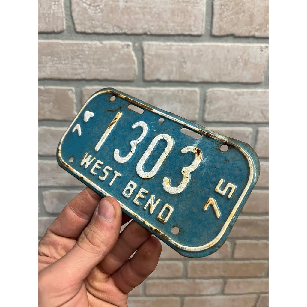 Vintage Wisconsin Bicycle Bike License Plate Embossed West Bend 1974-1975