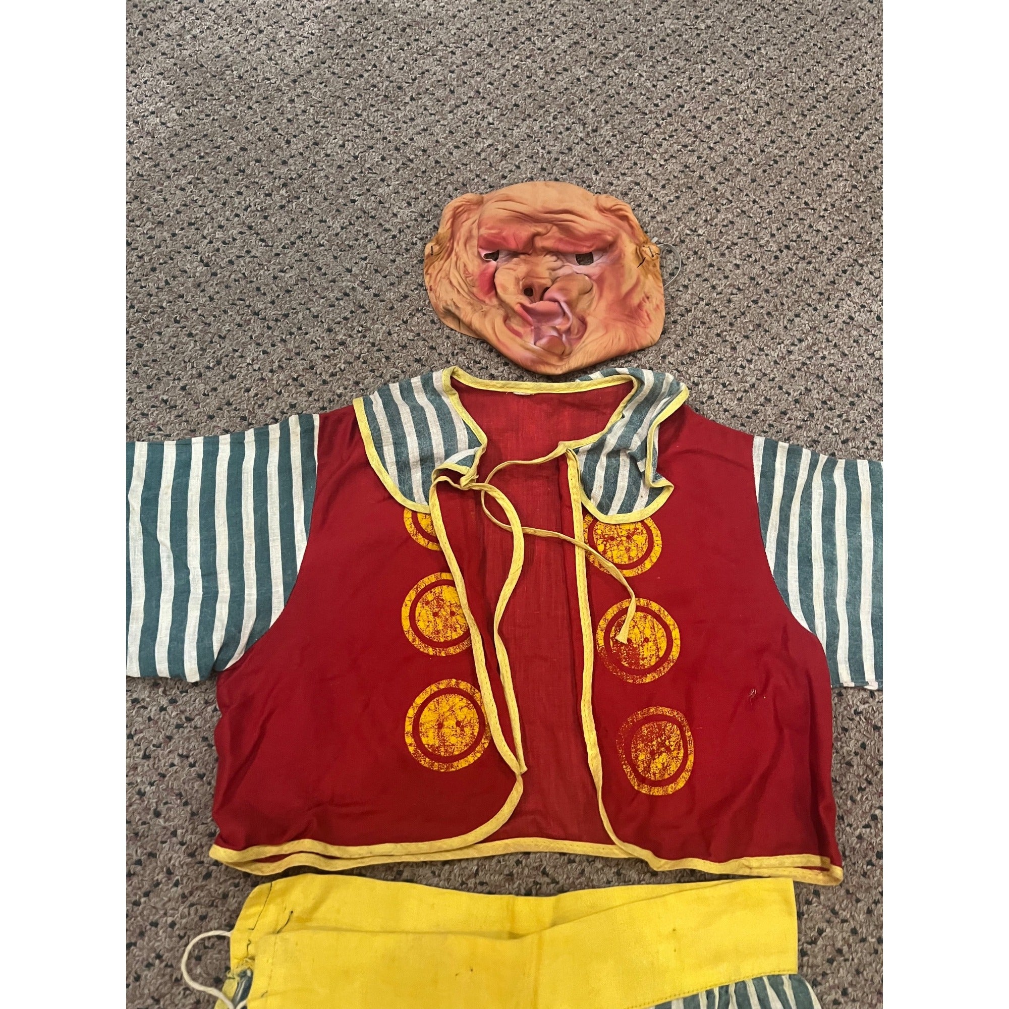 Vintage c1950 Child's Hobo / Tramp Halloween Costume with Molded Rubber Character Mask